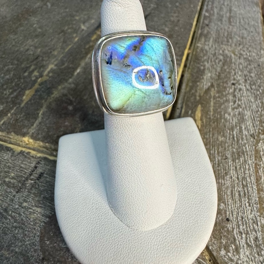 925 Sterling Silver Natural Blue Labradorite Gemstone Vintage Ring Sz 5 ~ 13.53g